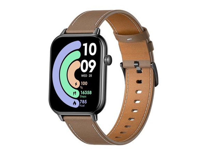 Colmi C28 Smartwatch with Black and Brown Leather Strap