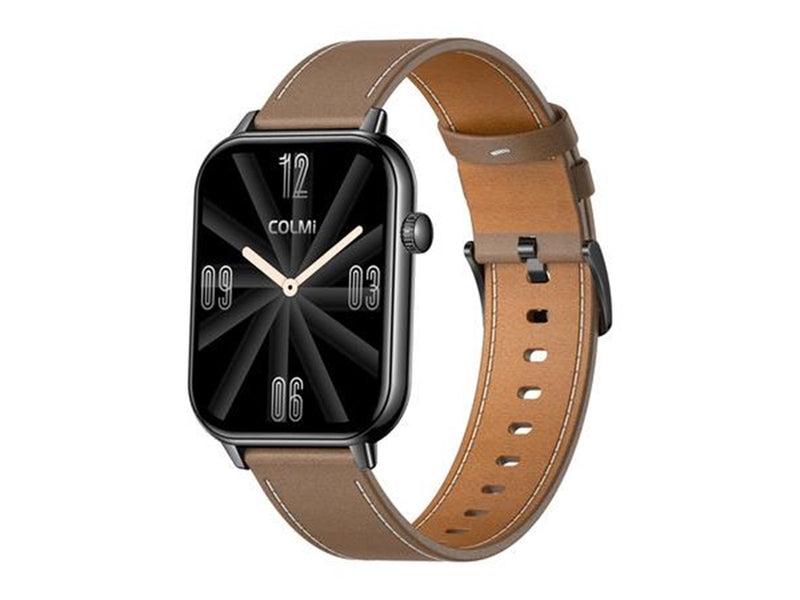 Colmi C28 Smartwatch with Black and Brown Leather Strap