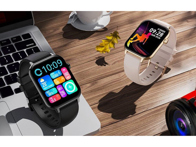 Colmi C28 Smartwatch with Black and Brown Leather Strap