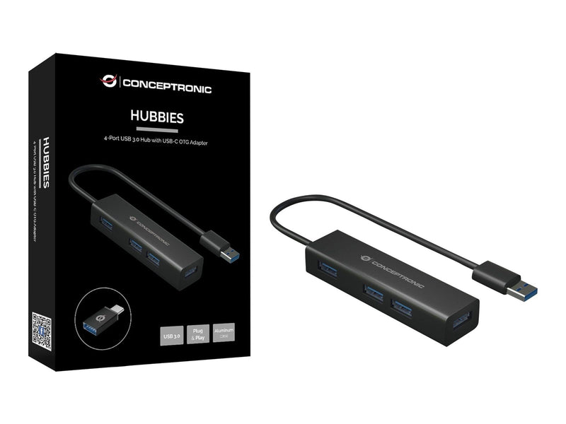 Conceptronic HUBBIES06B - hub - 4 ports USB-Hubs - USB 3.2 - 4 - Schwarz