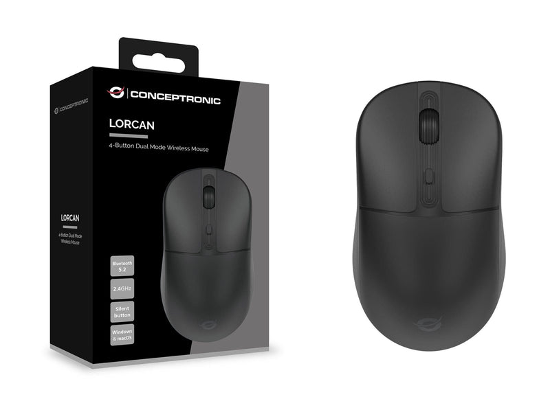 Conceptronic LORCAN04B - mouse - dual-mode - Bluetooth 5.2 2.4 GHz - black - Maus (Schwarz)