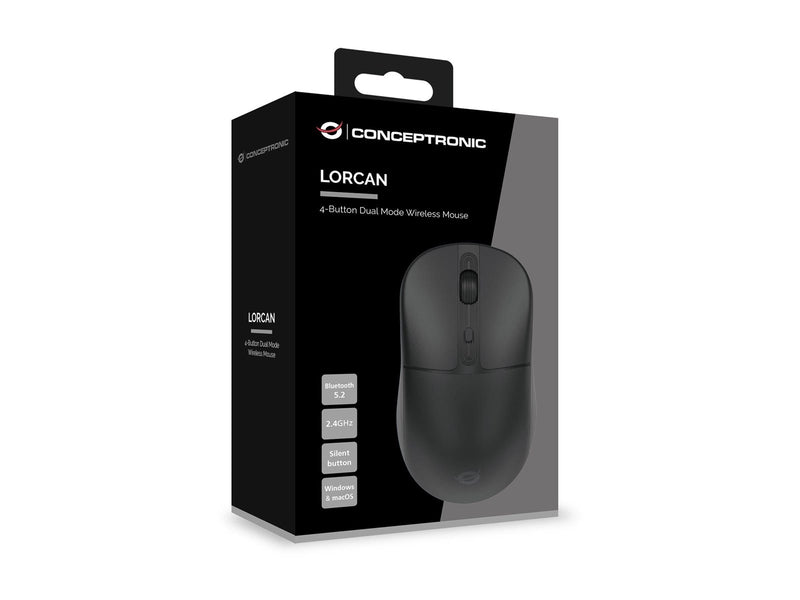 Conceptronic LORCAN04B - mouse - dual-mode - Bluetooth 5.2 2.4 GHz - black - Maus (Schwarz)