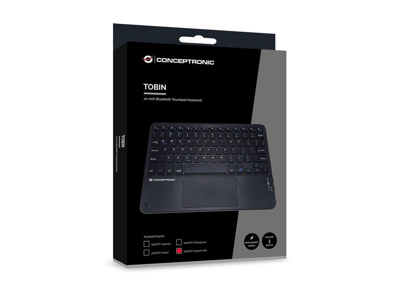 Conceptronic TOBIN01BUS - keyboard - 10" - with touchpad LED indicator - QWERTY - US International - black Input Device - Tastatur - Universal - Schwarz