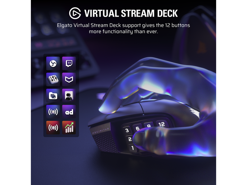 Corsair Scimitar Elite Wireless SE MMO - Gun metal - Gaming Maus (Schwarz)