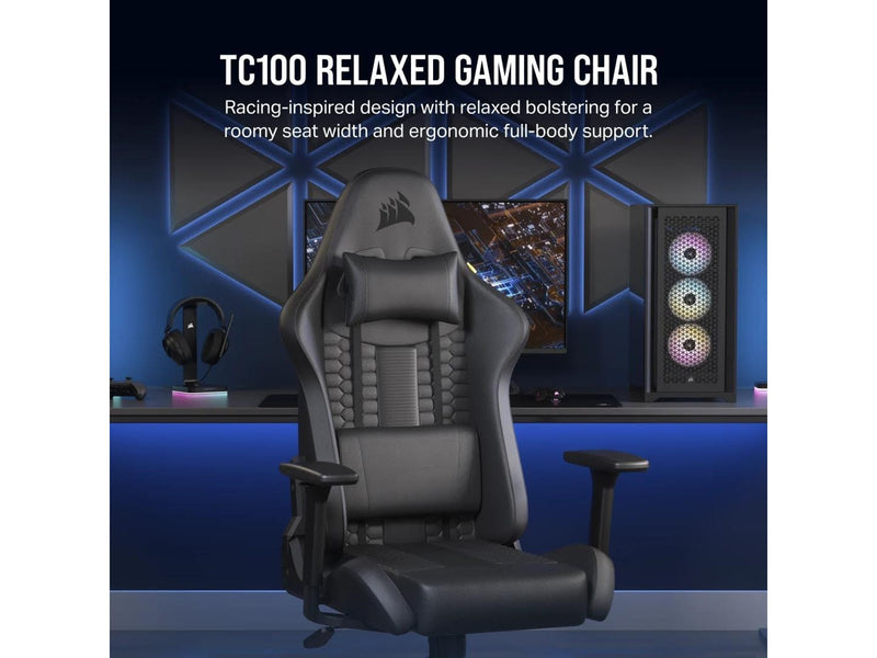 Corsair TC100 Relaxed Gaming Stuhl - Schwarz - Plüsch-Kunstleder - Bis zu 120 kg