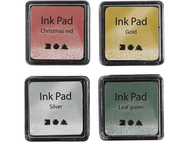 Creativ Company - Stamping ink Gold/Lime Green/Christmas Red/Silver 4 pcs.