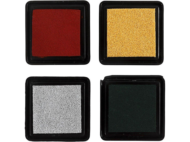 Creativ Company - Stamping ink Gold/Lime Green/Christmas Red/Silver 4 pcs.