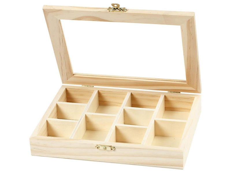 Creativ Company Wooden Box with Glass Lid and 10 compartments