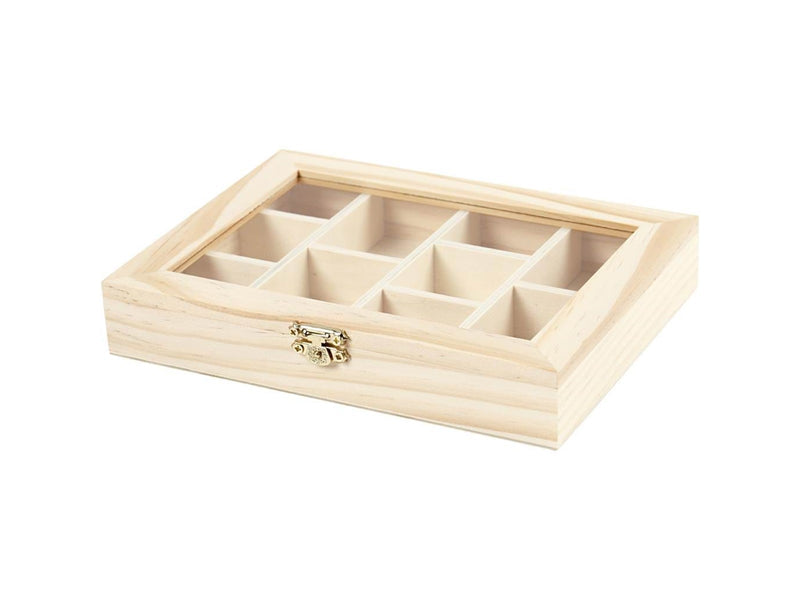Creativ Company Wooden Box with Glass Lid and 10 compartments