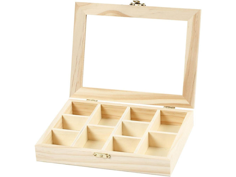 Creativ Company Wooden Box with Glass Lid and 10 compartments