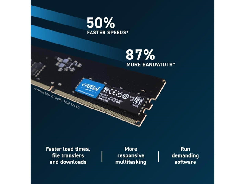 Crucial UDIMM DDR5-5600 - 64GB - CL46 - Dual Channel (2 pcs) - AMD EXPO & Intel XMP - Schwarz