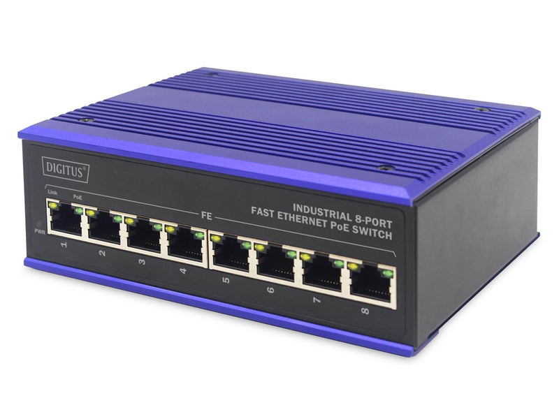 DIGITUS DN-650108 8-Port Fast Ethernet Network PoE Switch Industrial Unmanaged
