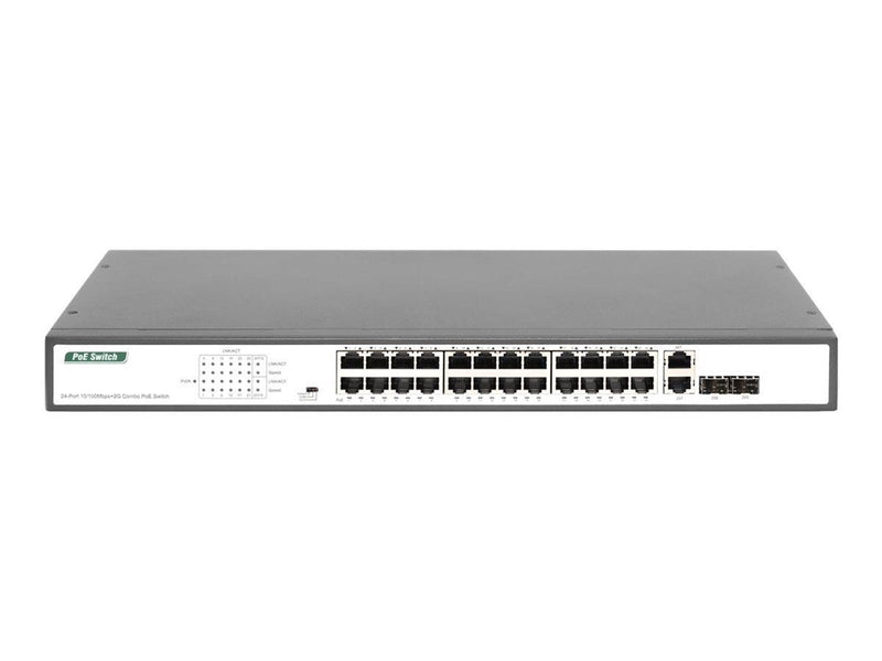 DIGITUS DN-95343  24 Port Fast Ethernet PoE Switch 19 Inch Unmanaged 2 Uplinks