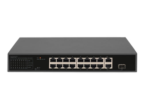 DIGITUS DN-95355 16-Port 10/100 Mbps PoE Switch 16 x10/100Mbps PoE RJ45 Ports.1x GE RJ45 1x SFP