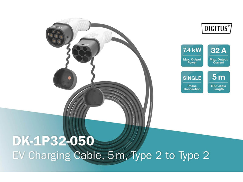 DIGITUS EV Charging Cable - Type 2 - 32A - 5m | Single Phase