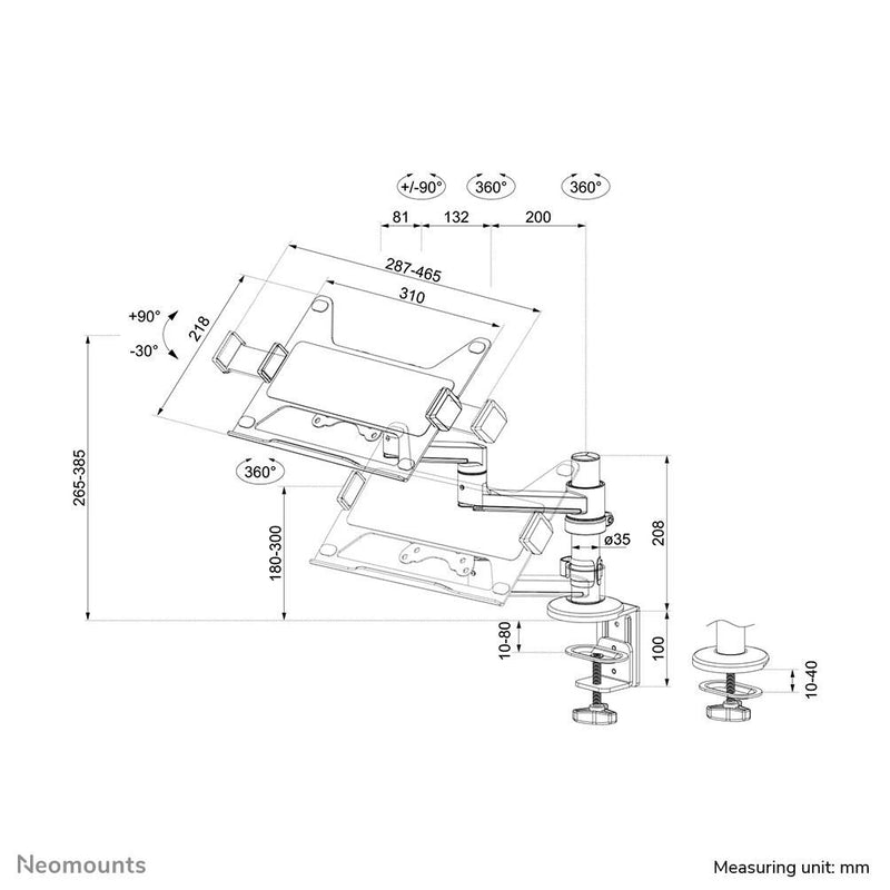 Neomounts DS20-425BL1 Full-Motion-Tischhalterung für 11,6-17,3' Laptops - Schwarz