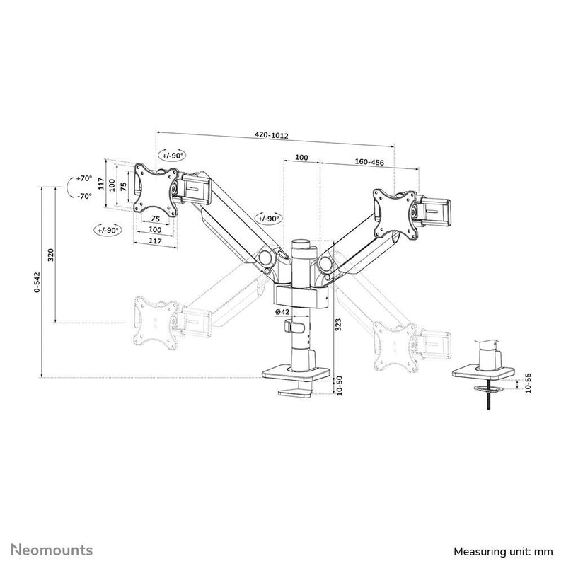 Neomounts DS65S-950WH2 vollbewegliche Tischhalterung für 24-34' Bildschirme - Weiß