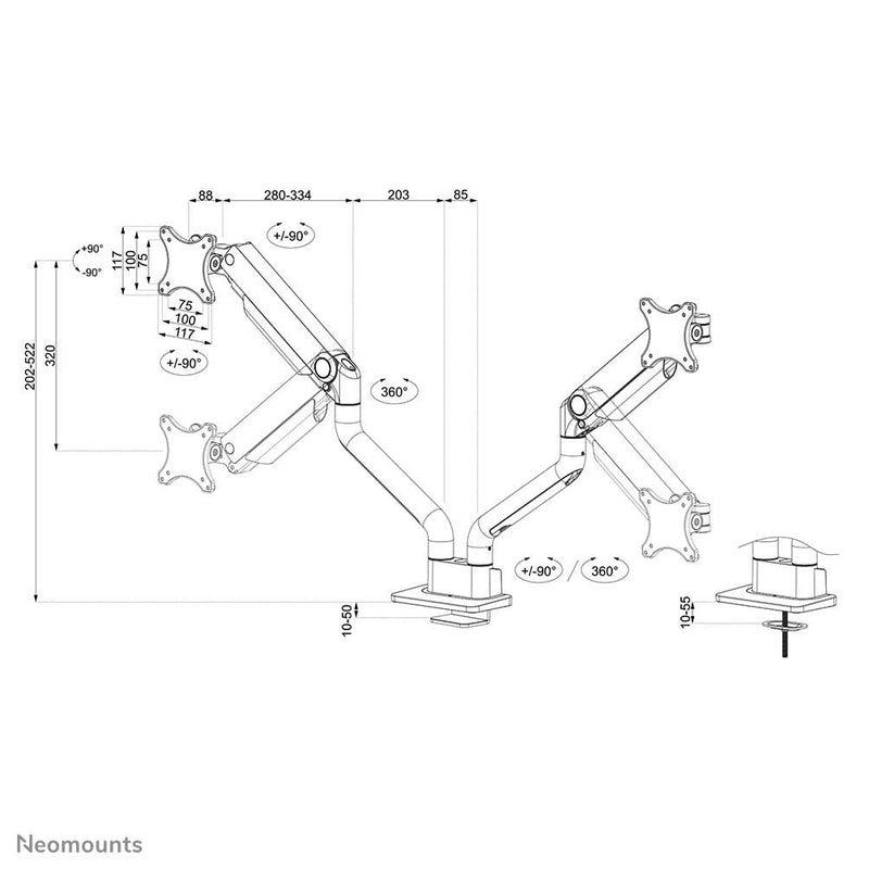 Neomounts DS70S-950BL2 vollbewegliche Tischhalterung für 17-35' Bildschirme - Schwarz