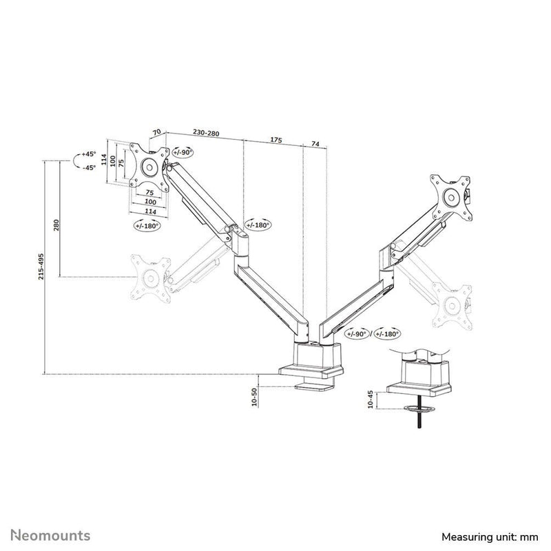 Neomounts DS70-250SL2 vollbewegliche Tischhalterung für 17-32' Bildschirme - Silber