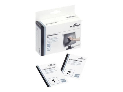 DURABLE 10 einzeln verpackte Feucht- und Trockentücher für die streifenfreie Reinigung von Bildschirmen und Displays.