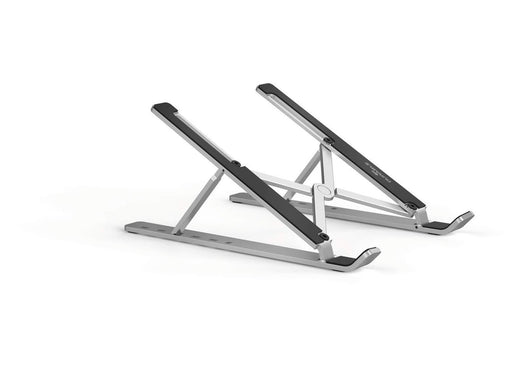 DURABLE Kompakter Tischständer für Laptops und Tablets bis 15″. Platzsparend zusammenfaltbar und mit 6-stufiger Höhenverstellung.