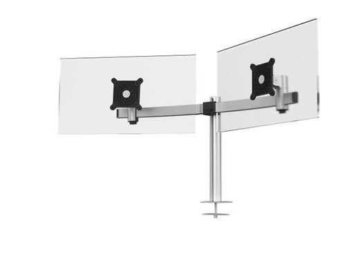 DURABLE Monitor-Doppelhalterung mit verstellbarer Höhe, Drehung und Neigung. Befestigung mit Tischdurchführung.