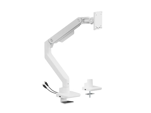 DUTZO Monitorarm für 1 Monitor (bis zu 49") - Heavy Duty mit USB A- und C-Anschlüssen - Weiß