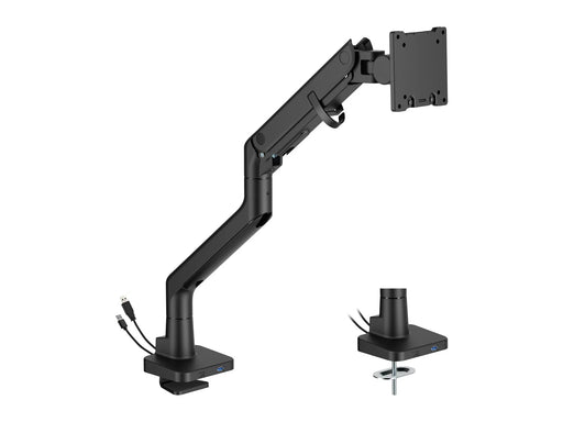 DUTZO Monitorarm für 1 Monitor (bis zu 57") - Heavy Duty Deluxe mit USB A- und C-Anschlüssen - Schwarz