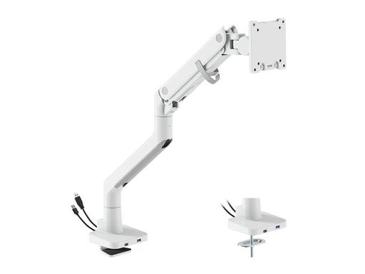 DUTZO Monitorarm für 1 Monitor (bis zu 57") - Heavy Duty Deluxe mit USB A- und C-Anschlüssen - Weiß
