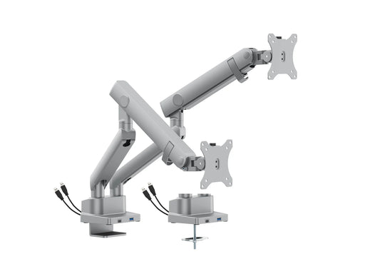 DUTZO Monitorarm für 2 Monitore (17"-35") - Pro+ Version mit 1 x USB-A & 1 x USB C port (Weiß)