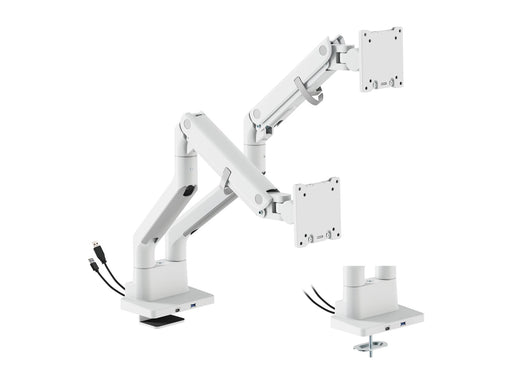 DUTZO Monitorarm für 2 Monitore (27" - 45") - Heavy Duty Deluxe mit USB A- und C-Anschlüssen - Weiß