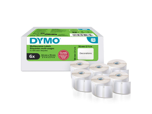 DYMO Authentic LabelWriter Multi-Purpose Labels | 54 mm x 70 mm | Self Adhesive | 6 Rolls of 320 Easy-Peel Labels (1.920 Count) | for LabelWriter Label Makers | Made in Europe