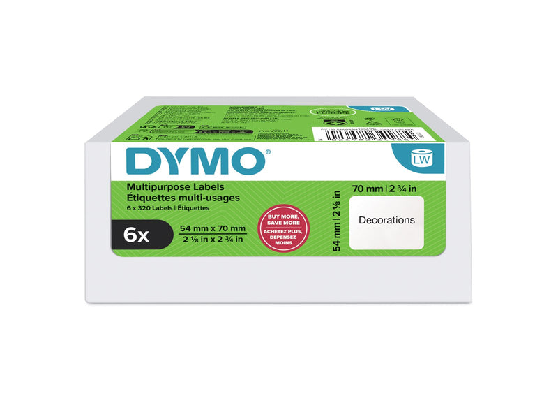 DYMO Authentic LabelWriter Multi-Purpose Labels | 54 mm x 70 mm | Self Adhesive | 6 Rolls of 320 Easy-Peel Labels (1.920 Count) | for LabelWriter Label Makers | Made in Europe