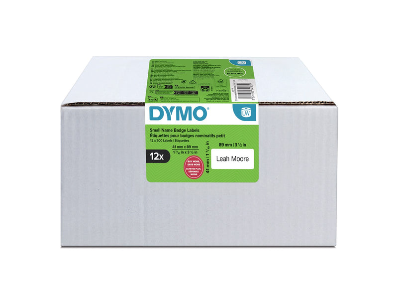 DYMO Authentic LabelWriter Small Name Badge Labels | 41 mm x 89 mm | Self-Adhesive | 12 Rolls of 300 Easy-Peel Labels (3.600 Count) | for LabelWriter Label Makers | Made in Europe