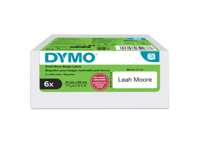 DYMO Authentic LabelWriter Small Name Badge Labels | 41 mm x 89 mm | Self-Adhesive | 6 Rolls of 300 Easy-Peel Labels (1.800 Count) | for LabelWriter Label Makers | Made in Europe