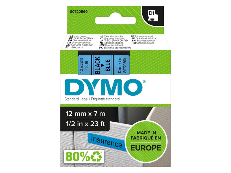 DYMO D1-Etikettenband | schwarz auf blau | 12 mm x 7 m