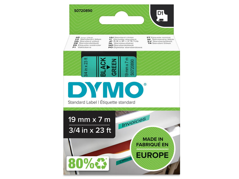 DYMO D1-Etikettenband | schwarz auf grün | 19 mm x 7 m