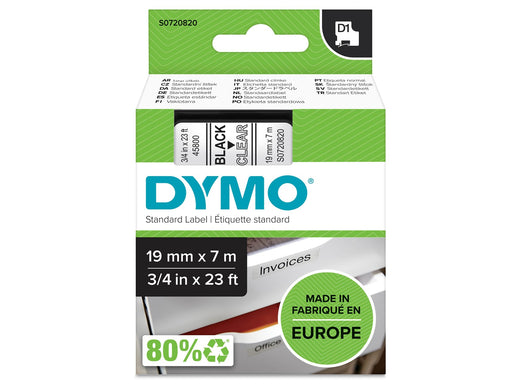 DYMO D1-Etikettenband | schwarz auf transparent | 19 mm x 7 m