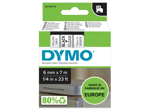 DYMO D1-Etikettenband | schwarz auf transparent | 6 mm x 7 m