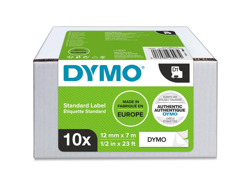DYMO D1-Etikettenband | schwarz auf weiß | 12 mm x 7 m | 10 Stück