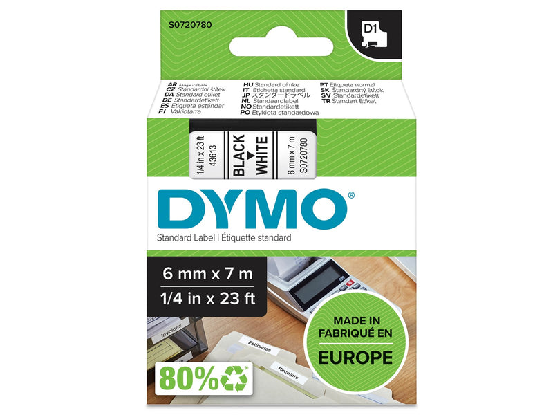 DYMO D1-Etikettenband | schwarz auf weiß | 6 mm x 7 m