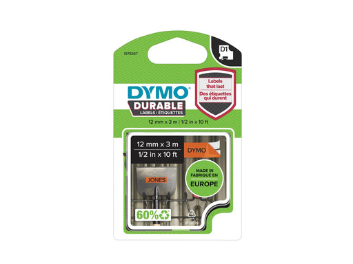 DYMO D1 Hochleistungs-Etikettenband | schwarz auf orange | 12 mm x 3 m