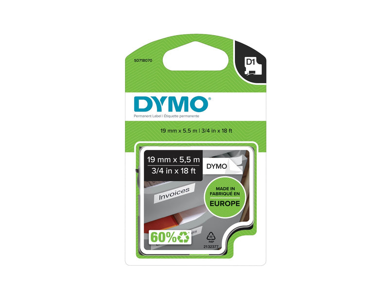 DYMO D1 Hochleistungs-Etikettenband | schwarz auf weiß |19 mm x 5,5 m | permanent haftendes Polyester-Schriftband