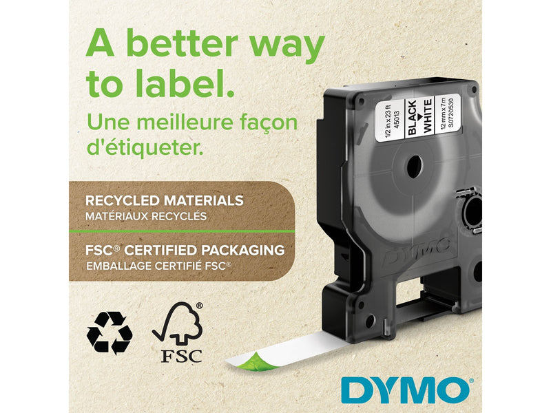 DYMO D1 Hochleistungs-Etikettenband | schwarz auf weiß |19 mm x 5,5 m | permanent haftendes Polyester-Schriftband