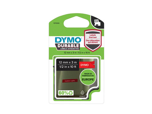 DYMO D1 Hochleistungs-Etikettenband | weiß auf rot | 12 mm x 3 m