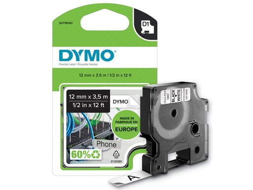 DYMO D1 Hochleistungs-Nylon-Etikettenband | schwarz auf weiß |12 mm x 3,5 m