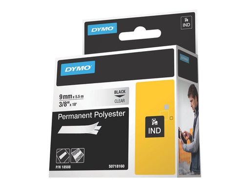 DYMO Dymo Rhino Industrieetiketten Permanent Polyester 9mm x 5.5m - Schwarz auf Transparent