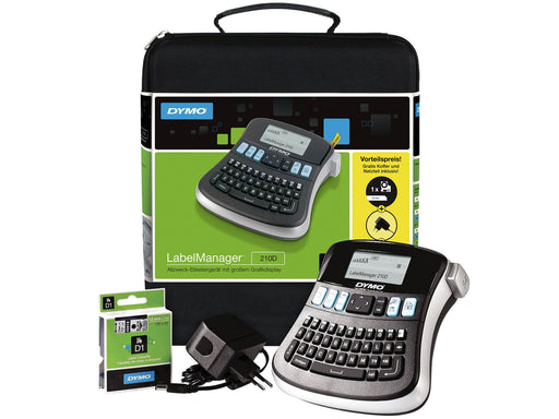 DYMO LabelManager 210D Beschriftungsgerät, mit 12mm schwarz auf weiß D1 Etiketten & Tragetasche