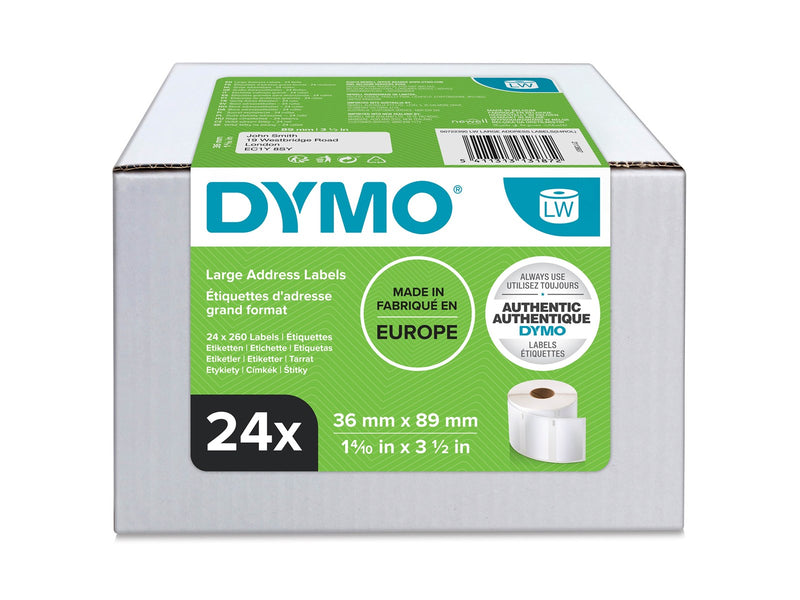 DYMO LabelWriter Adressetiketten (Groß) | 36 mm x 89 mm | 24 Rollen mit je 130 leicht ablösbaren Etiketten (3.120 Etiketten) | selbstklebende Etiketten