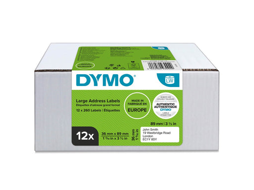 DYMO LabelWriter Adressetiketten (groß) | 36 mm x 89 mm | 12 Rollen mit je 130 leicht ablösbaren Etiketten (1.560 Etiketten) | selbstklebende Etiketten